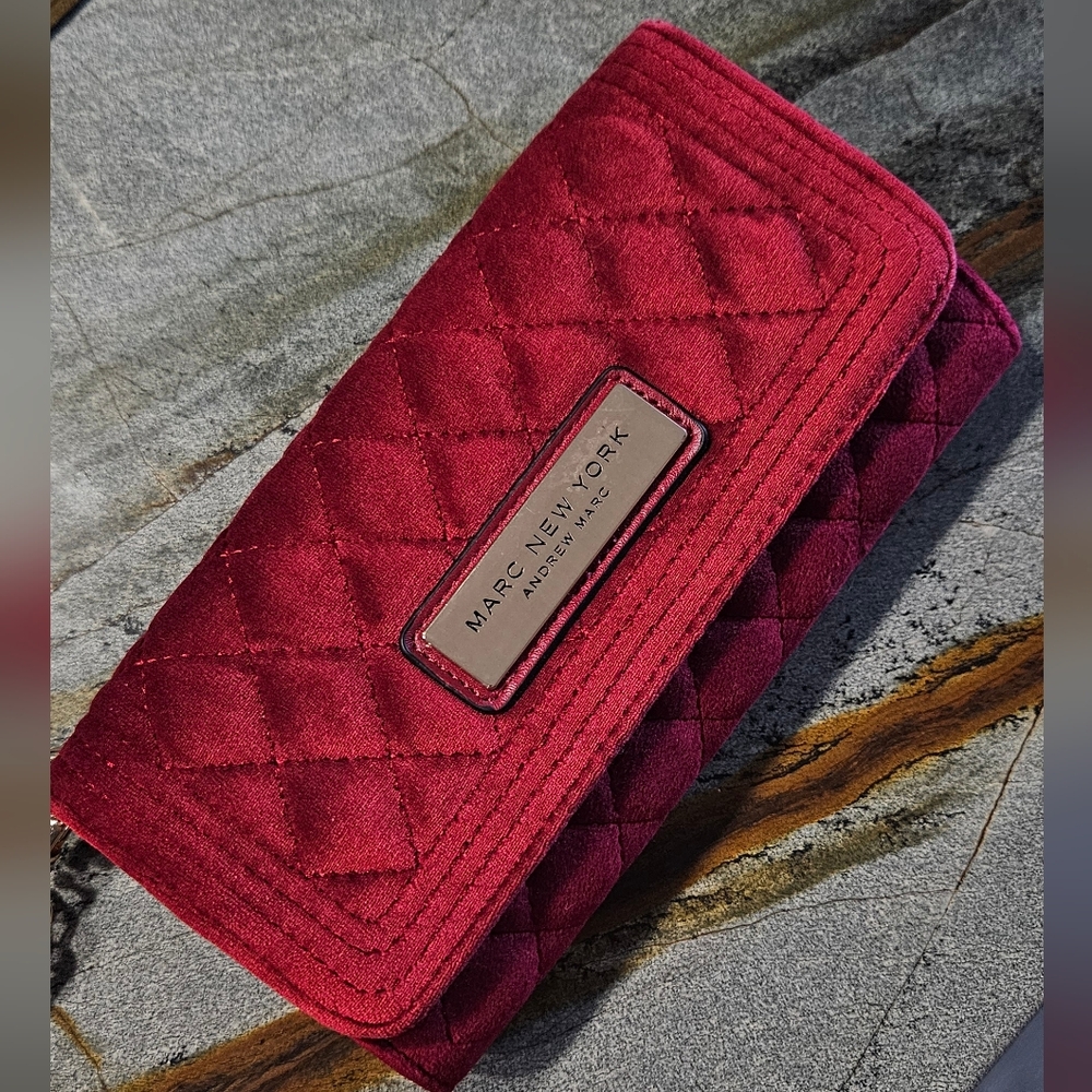 Marc New York Andrew Marc Quilted Wristlet Clutch Burgundy Red